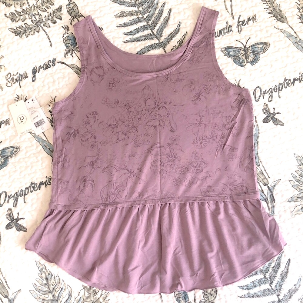 Paper Label Tank Top With Ruffle Hem